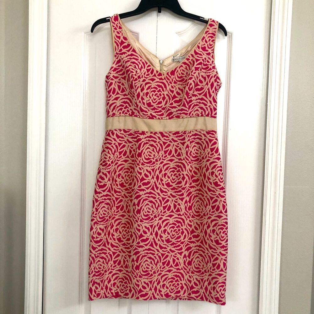 Maggy London womens sleeveless floral sheath dress pink 6 y2k barbiecore